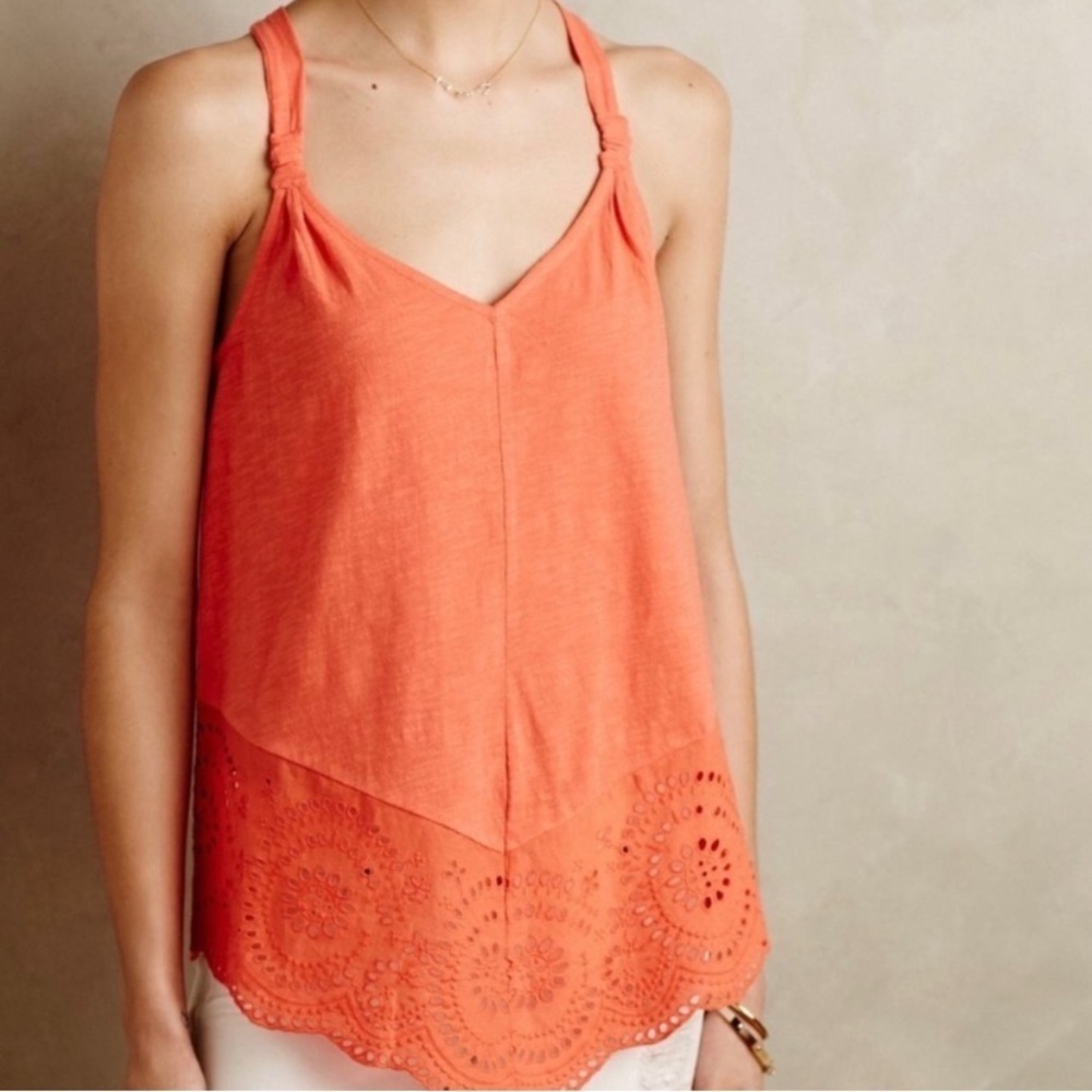 Anthropologie‎ Meadow Rue orange eyelet tank top